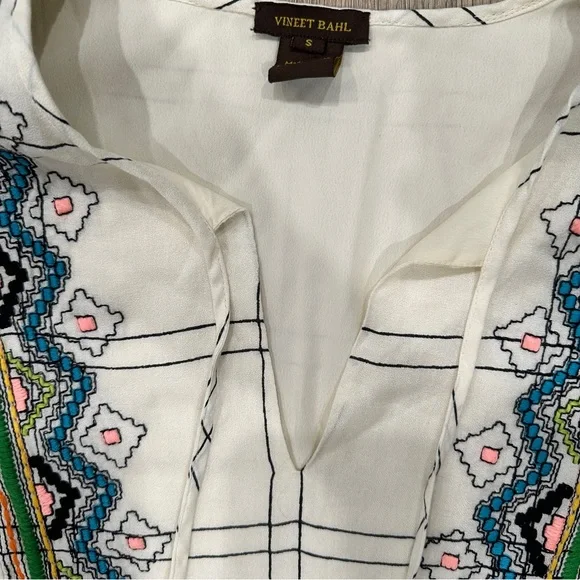 Anthropologie Embroidered Plaid Blouse - White and Green - Picture 5 of 8